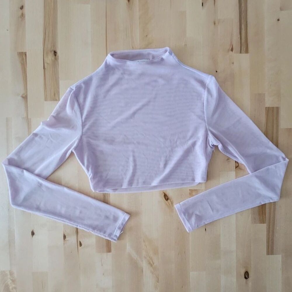 Fashion Nova Sheer Crop Top Purple Long Sleeve Small